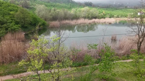 4K Drone Aerial Flight Over Gaga Lake Toward Forest, Cinematic Nature Motion Vídeo Stock 335760839