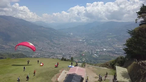 4K Drone Aerial Footage of Paragliding in Medellin, Colombia Stock Footage