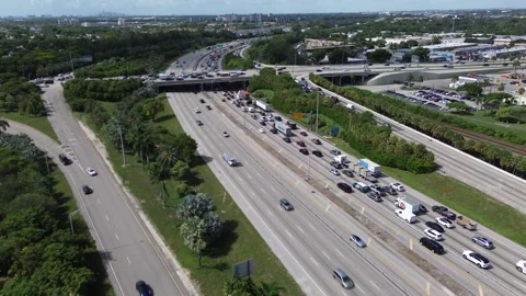 4K Drone Aerial Highway Interchange Overpass Traffic Jam Miami Stock Footage 343876542