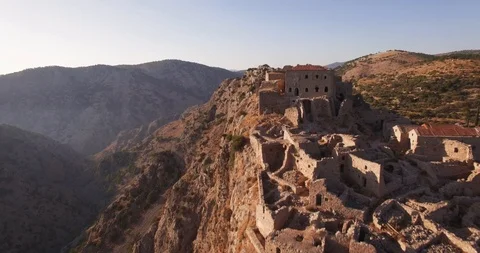 4K Drone Aerial of mountain ghost town, Greece Stock Footage 125595657