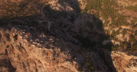 4K Drone Aerial of mountain ghost town, Greece Stock Footage 125595946
