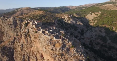 4K Drone Aerial of mountain ghost town, Greece Stock Footage 125596158