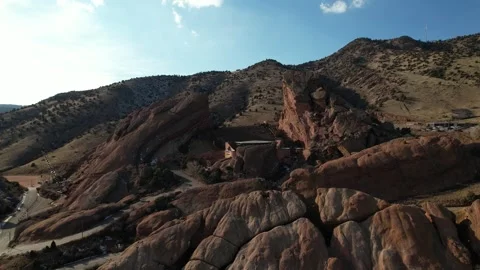 4K Drone Aerial of Red Rocks Amphitheater for Concerts in Denver Colorado Stock Footage 296465293