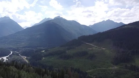 4k Drone Aerial Reverse Motion Nature Shot of Mountains &amp; Valley in BC Canada Stock Footage 248905345