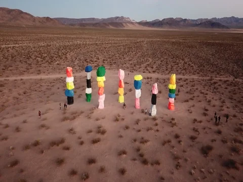 4K Drone Aerial at Seven Magic Mountains Stock Footage