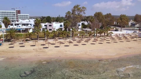4k drone aerial video of pernera beach in cyprus, Mediterranean sea ocean summer Stockbeeldmateriaal 180417704