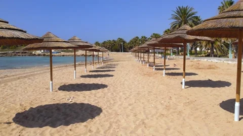 4k drone aerial video of pernera beach in cyprus, Mediterranean sea ocean summer Stock Footage 180418262
