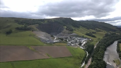 4K Drone Aerial View of Active Limestone Quarry Near Blair Atholl, Scotland Stock Footage 340502203