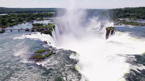 4K drone aerial view of Devil’s Throat at Iguazu Falls on the Argentina-Brazil 스톡 동영상 345400892