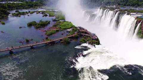 4K drone aerial view of Devil’s Throat at Iguazu Falls on the Argentina-Brazil 스톡 동영상 345400929