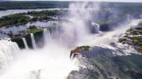 4K drone aerial view of Devil’s Throat at Iguazu Falls on the Argentina-Brazil 스톡 동영상 345401699