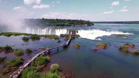 4K drone aerial view of Devil’s Throat at Iguazu Falls on the Argentina-Brazil Vídeo Stock 345938600