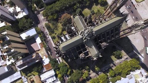 4K drone aerial view of La Plata Cathedral in Buenos Aires, Argentina. One of Stock Footage 341937441