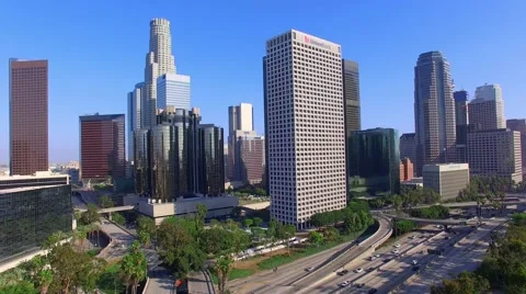 4K, Drone, Aerial  view of  Los Angeles Downtown Skyline, California Video stock 51445997