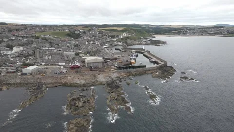 4K Drone Aerial View of Macduff Harbour and Town, Aberdeenshire, Scotland Stock Footage 340414474