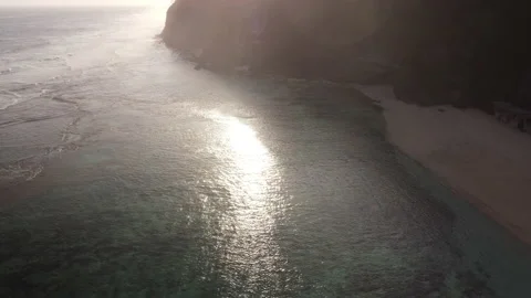 4k drone aerial view to ocean cliff with amazing sunset Stock Footage 160899052