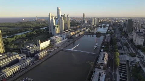 4K drone aerial view of Puerto Madero in Buenos Aires, Argentina at sunset Stock Footage 342285201