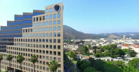 4K, Drone, Aerial view of Warner Brothers Movie Studios in Burbank, Los Angeles Stock Footage