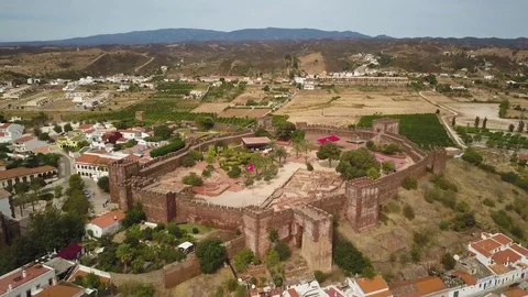 4k drone.  Ancient medieval castle.  City of Silves, Portugal.  Algarve region. Stock Footage 82594944