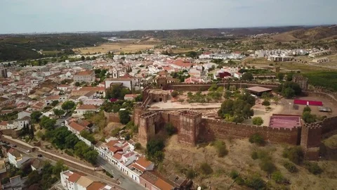 4k drone.  Ancient medieval castle.  City of Silves, Portugal.  Algarve region. Stock Footage 82595183
