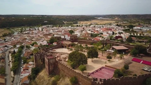 4k drone.  Ancient medieval castle.  City of Silves, Portugal.  Algarve region. Stock Footage 82595205