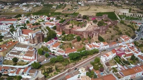 4k drone.  Ancient medieval castle.  City of Silves, Portugal.  Algarve region. Stock Footage 82595310