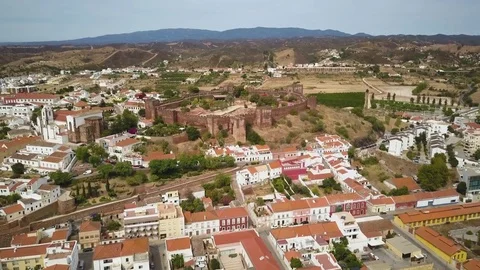 4k drone.  Ancient medieval castle.  City of Silves, Portugal.  Algarve region. Stock Footage 82595367