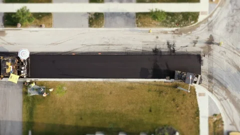 4K drone Asphalt machine paving Stock Footage 112064842