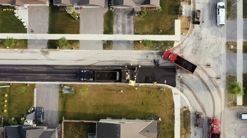 4K Drone asphalt machine paving Stock Footage 112064881