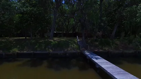 4K Drone Backing Up and Lifting From a Dock and Woods Stock-Footage 109229999