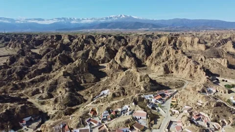 4K Drone Badlands In Beas De Guadix Cave Houses. Granada. Andalusia. Stock Footage 240429981