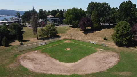 4K Drone Baseball Field and Portland Oregon Stock Footage 157611994