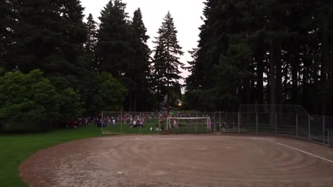 4K Drone Baseball Field and Silent Disco Portland Oregon Stock Footage 157612090