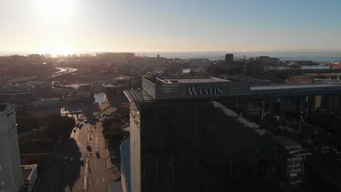 4k drone. Cape Town CBD buildings at sunset Видео 93112568