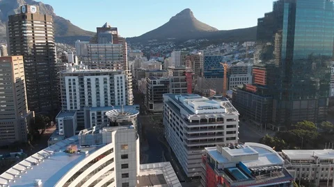 4k drone. Cape Town CBD buildings at sunset Видео 93114345