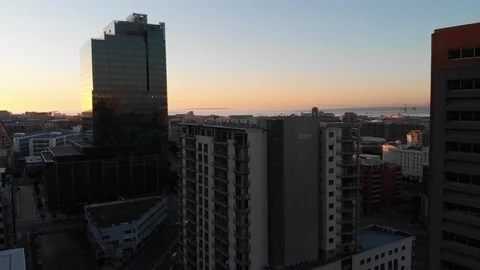 4k drone. Cape Town CBD buildings at sunset Видео 93124876