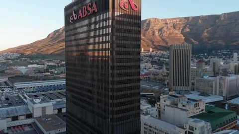 4k drone. Cape Town CBD buildings at sunset Видео 93127429