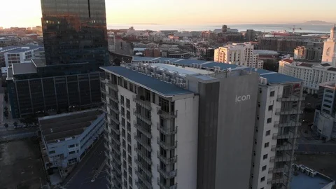 4k drone. Cape Town CBD buildings at sunset Stock Footage