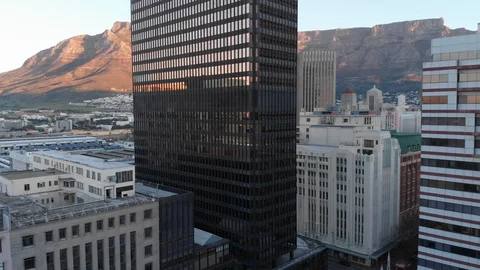 4k drone. Cape Town CBD buildings at sunset Видео 93138849