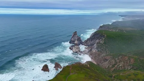 4K Drone: Capo da Roca and Praia da Ursa Bear Rock &amp; Waves, Portugal Coast 動画素材 320620356