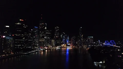 4k Drone City at Night Fly Over River Stock Footage