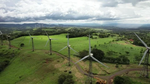 4K Drone of Clean Energy Wind Farm revealing Costa Rica Stock Footage 256828237