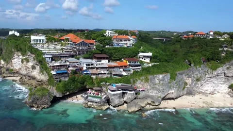 4k. Drone. Cliff. Ocean. Surfing. Green. House. white cliff. blue water. be.. Stock Footage 223723638