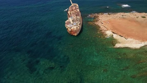 4K drone closeup video of EDRO III shipwreck, Cyprus Stock Footage 237344775