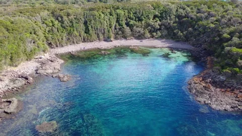 4K Drone Crystal-Clear Lagoon Surrounded by Greenery Stock Footage 331622321