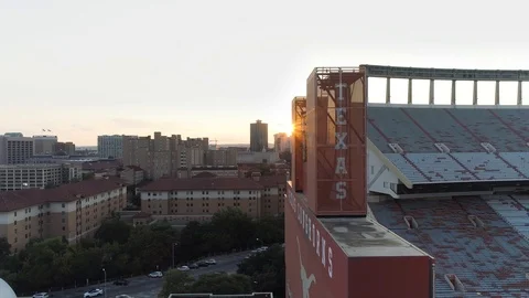 4K Drone Darrell Royal Stadium Texas Scoreboard Stock Footage 94196417