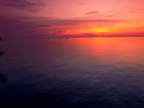 4K Drone; Dive boat at sunset, Koh Tao, Thailand Stock Footage 71340699