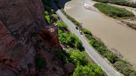 4K Drone Exiting Icebox Canyon by the Colorado River Stock-Footage 313510956