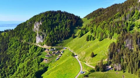 4K Drone Flight Above Alpine Pastures Near Lake Geneva Stock Footage 337194398