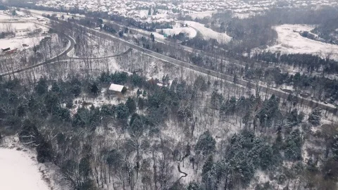 4K drone flight above highway overlooking peaceful, tranquil scenery covered in  스톡 동영상 101489994
